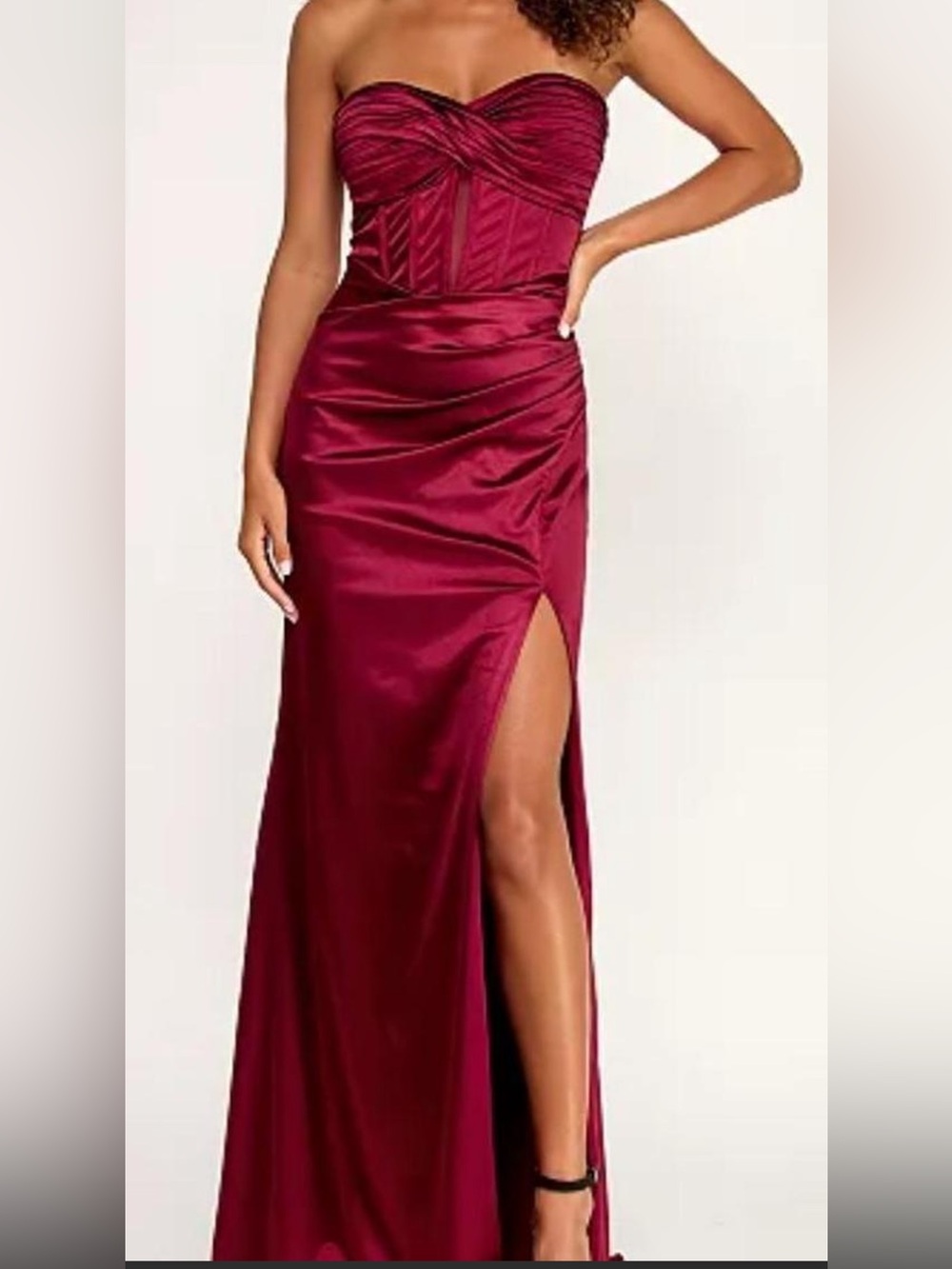Women’s Strapless Burgundy Satin dress
